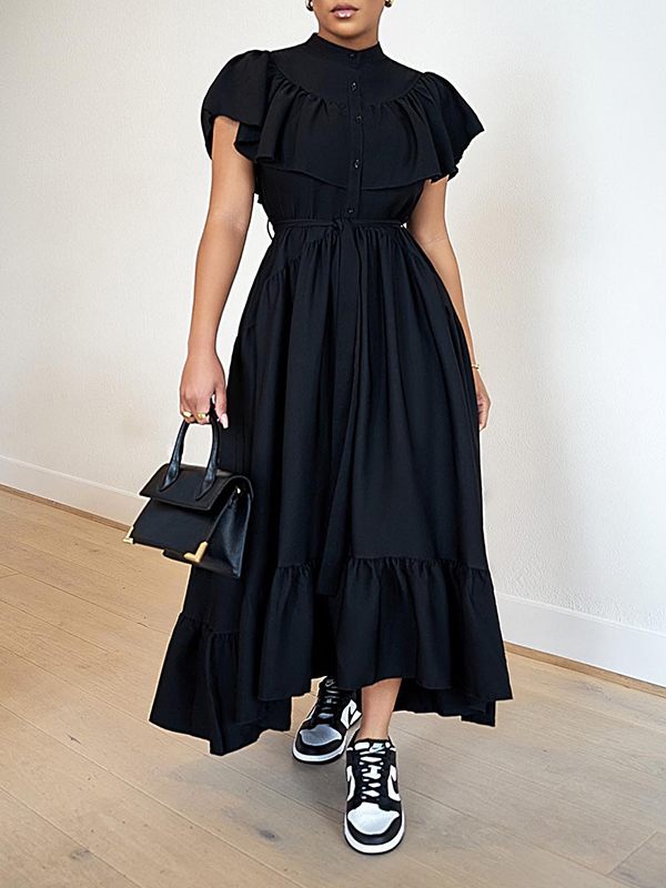 Indiebeautie Solid Ruffle Shirt Dress