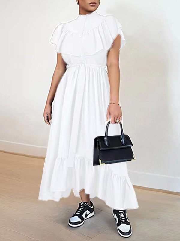 Solid Ruffle Shirt Dress--Clearance