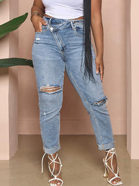 Indiebeautie Asymmetric Ripped Jeans