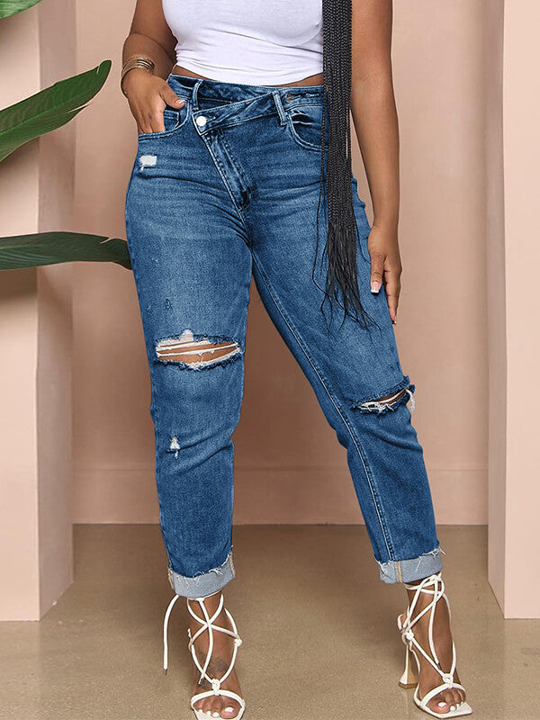 Indiebeautie Asymmetric Ripped Jeans