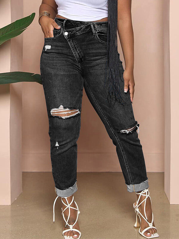 Indiebeautie Asymmetric Ripped Jeans