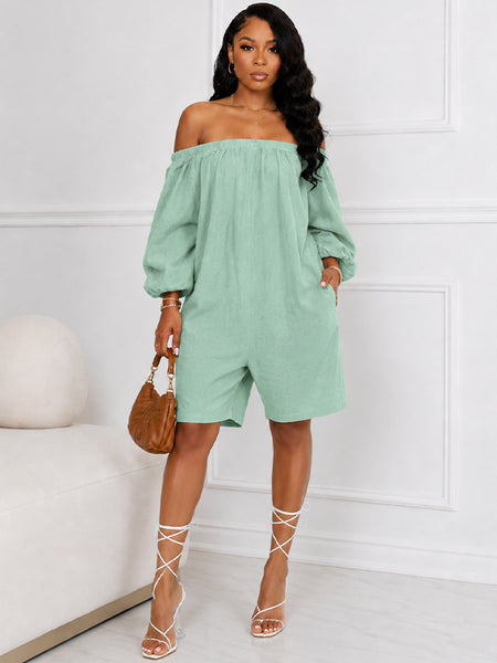 Off Shoulder Puff Sleeve Romper