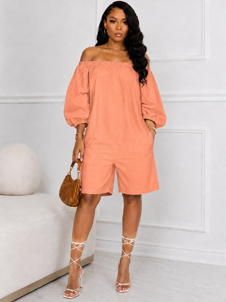 Off Shoulder Puff Sleeve Romper