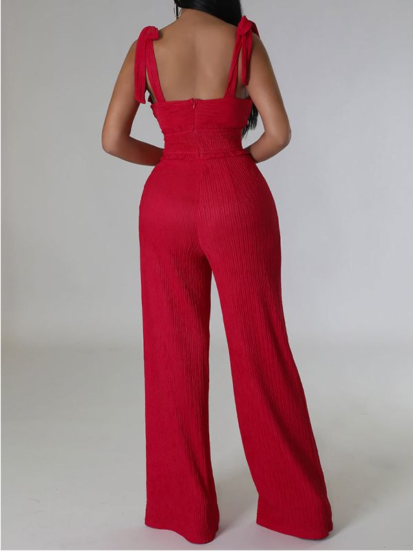 Solid Tie-Shoulder Jumpsuit--Clearance