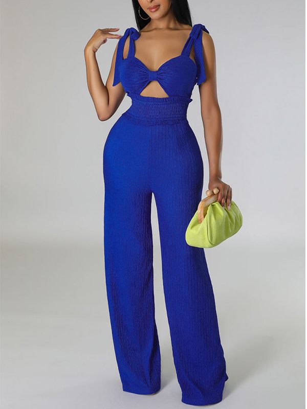 Solid Tie-Shoulder Jumpsuit--Clearance