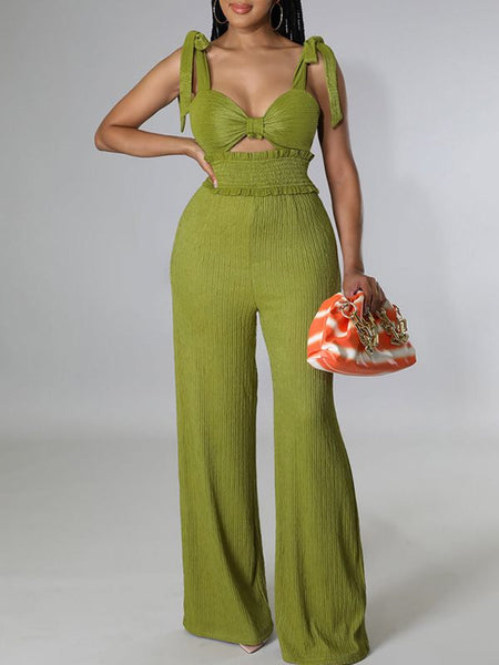 Solid Tie-Shoulder Jumpsuit--Clearance