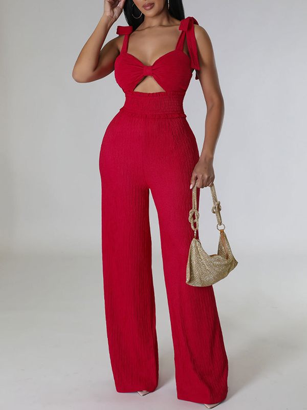 Solid Tie-Shoulder Jumpsuit--Clearance