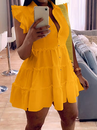 Solid Frilled Shirt Dress--Clearance
