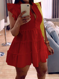 Solid Frilled Shirt Dress--Clearance