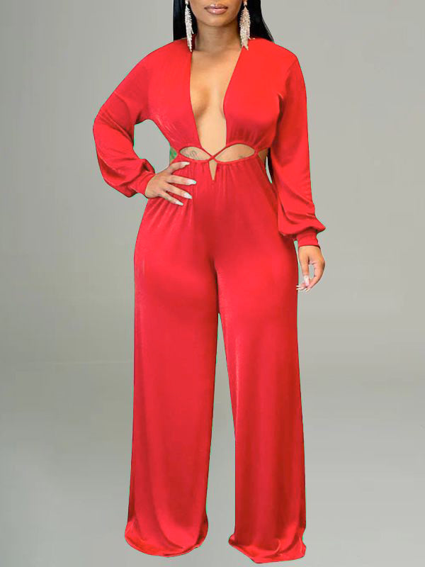 Lace-Up Plunge Jumpsuit--Clearance