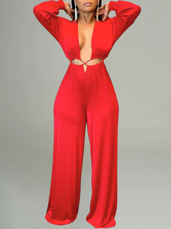 Lace-Up Plunge Jumpsuit--Clearance