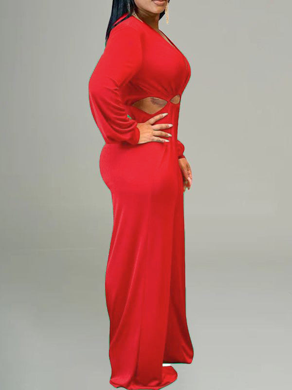 Lace-Up Plunge Jumpsuit--Clearance