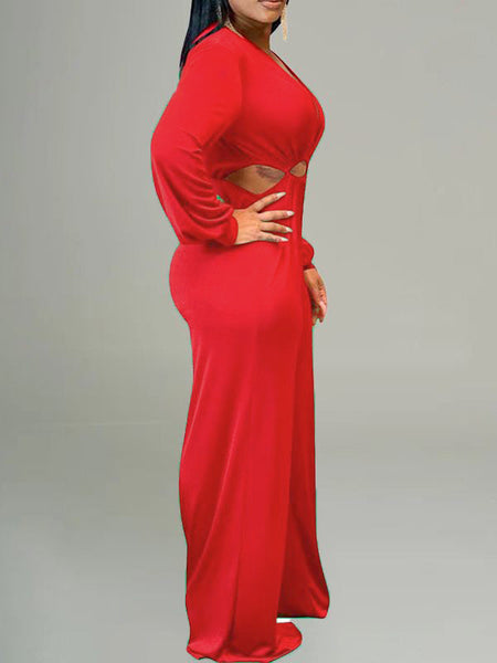 Lace-Up Plunge Jumpsuit--Clearance