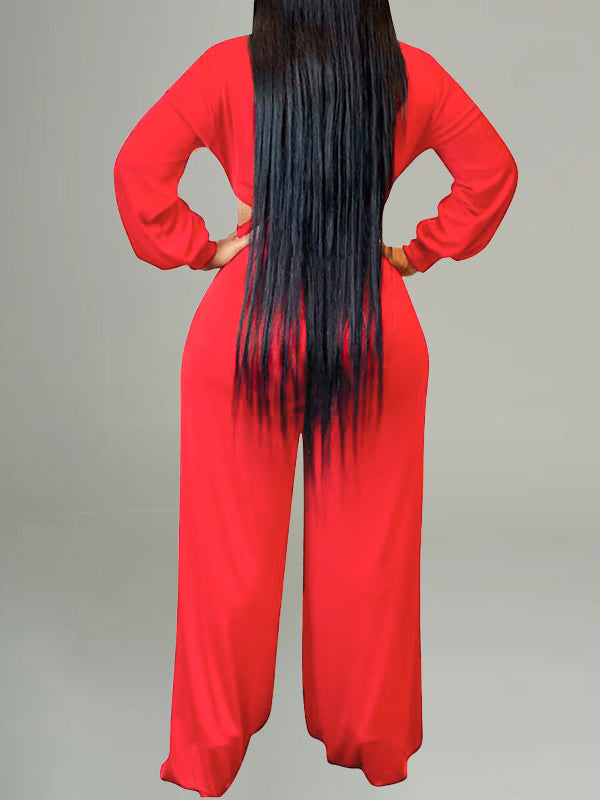 Lace-Up Plunge Jumpsuit--Clearance