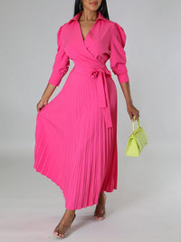 Indiebeautie Solid Pleated Shirt Dress