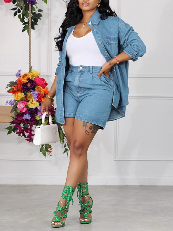 Indiebeautie Denim Shirt & Shorts Set