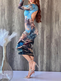 Printed Open-Back Dress