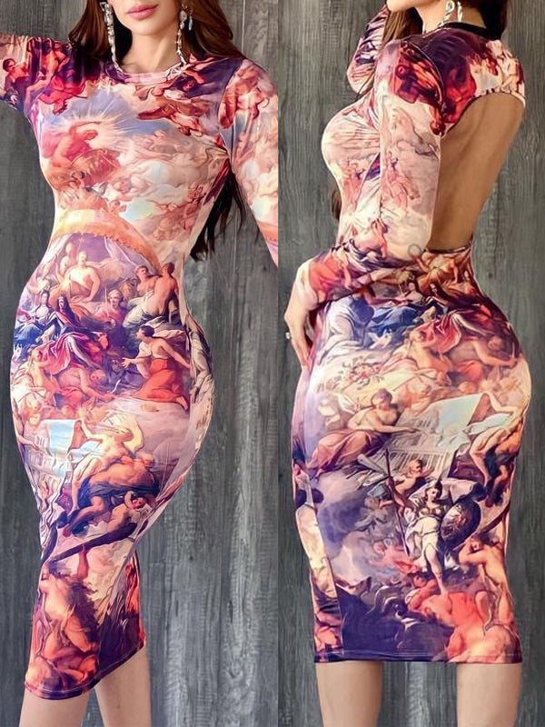 Printed Open-Back Dress