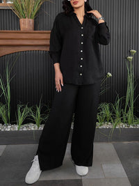 Solid Shirt & Slit Pants Set