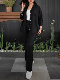 Solid Shirt & Slit Pants Set