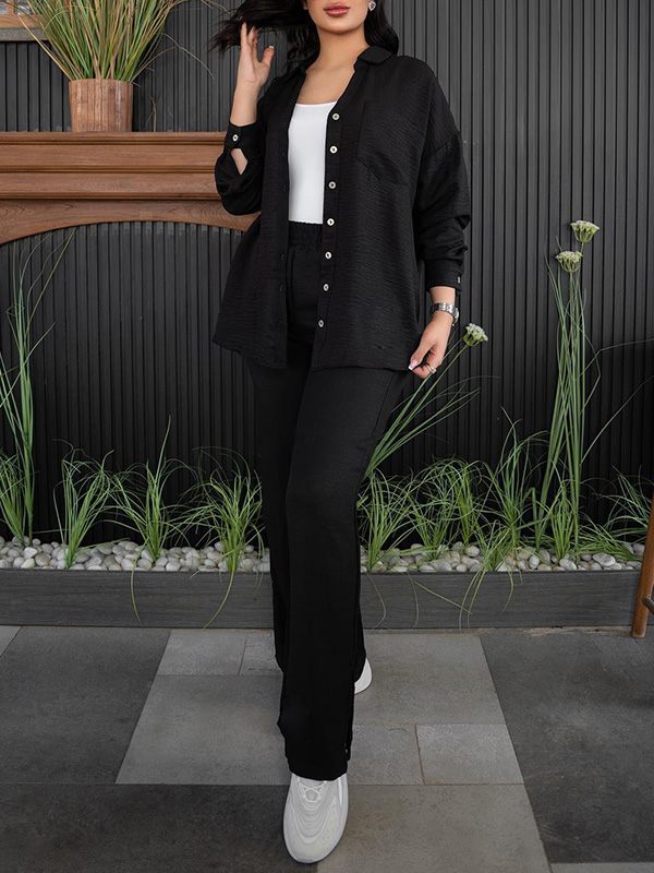 Solid Shirt & Slit Pants Set