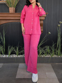 Solid Shirt & Slit Pants Set