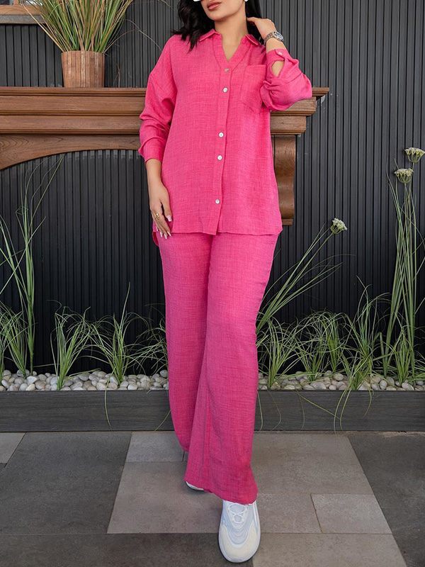 Solid Shirt & Slit Pants Set