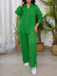 Solid Shirt & Slit Pants Set