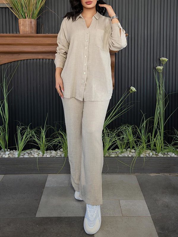 Solid Shirt & Slit Pants Set