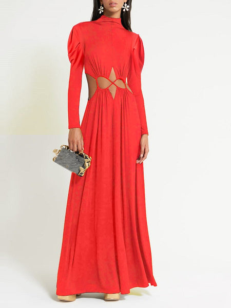 Lace-up Mock Neck Maxi Dress--Clearance