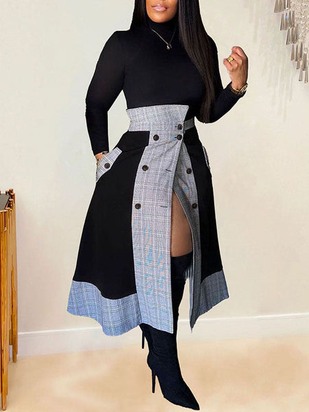 Indiebeautie Mock-Neck Tee & Plaid Combo Skirt Set
