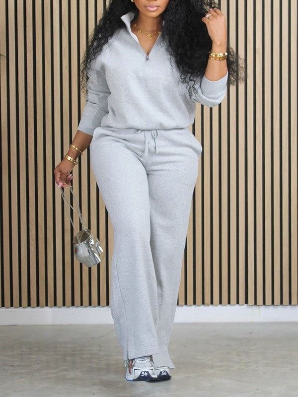 Indiebeautie Solid Zip Sweatshirt & Pants Set