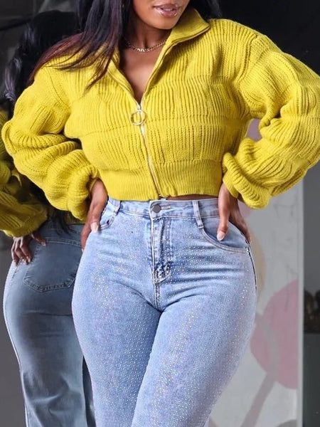 Solid Zip-Front Sweater--Clearance
