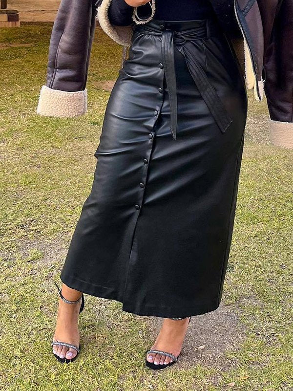 Indiebeautie Faux-Leather Belted Skirt