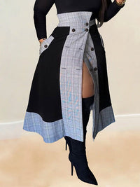 Indiebeautie Plaid Combo Button Skirt