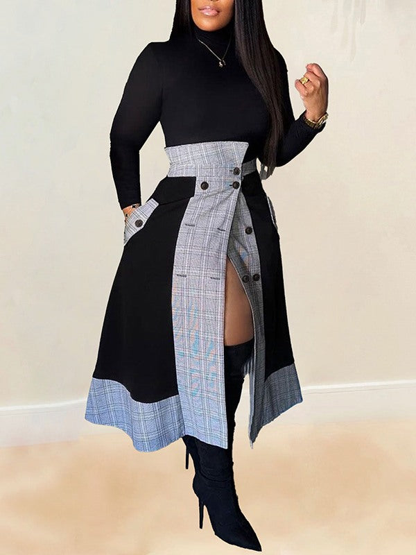 Indiebeautie Plaid Combo Button Skirt