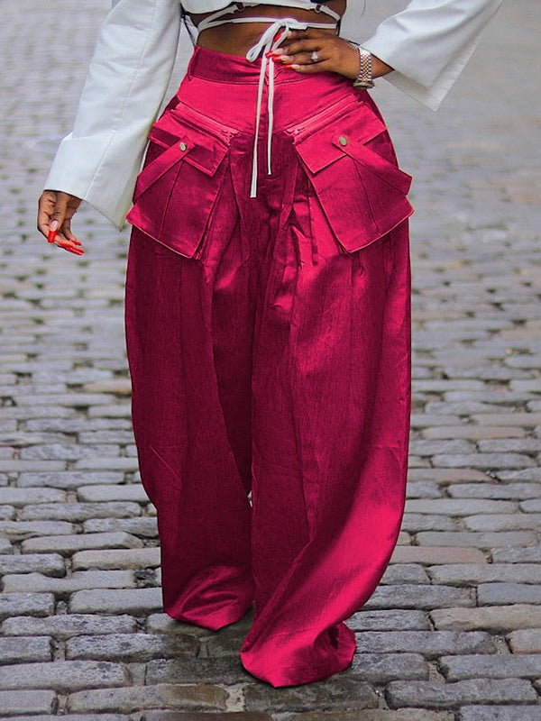 Indiebeautie Wide-Leg Pants with Detachable Pockets