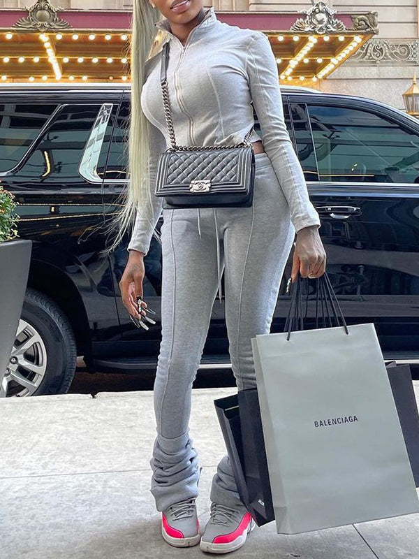 Zip-Front Sweatshirt & Ruched Pants Set