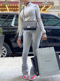 Zip-Front Sweatshirt & Ruched Pants Set