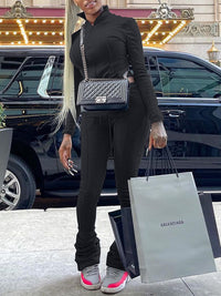 Zip-Front Sweatshirt & Ruched Pants Set