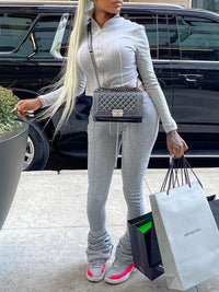 Zip-Front Sweatshirt & Ruched Pants Set