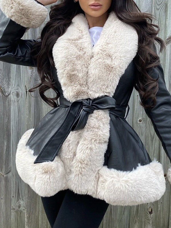 Indiebeautie Faux Fur & Faux Leather Tied Jacket