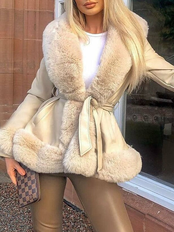 Indiebeautie Faux Fur & Faux Leather Tied Jacket