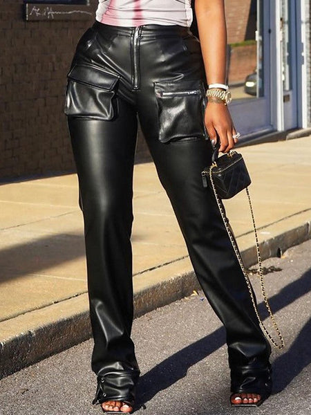 Faux-Leather Cargo Pants--Clearance