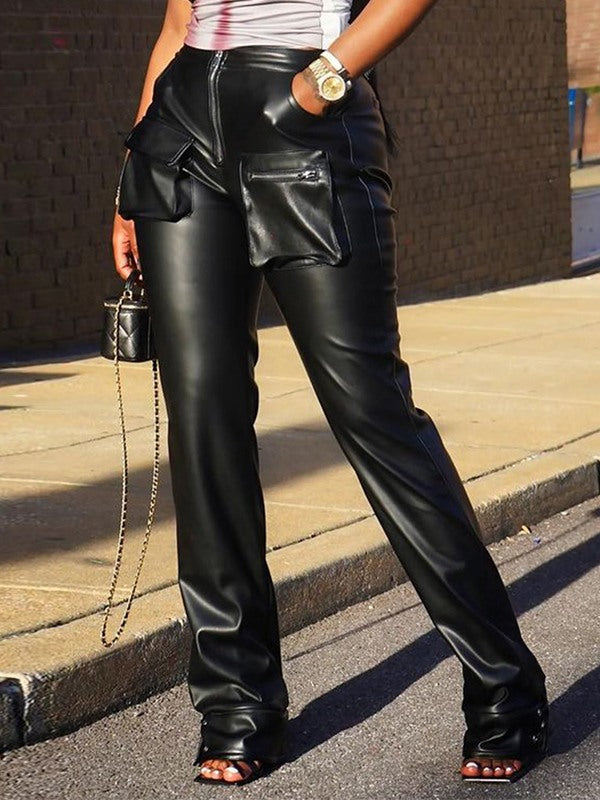 Faux-Leather Cargo Pants--Clearance