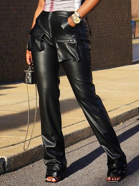 Faux-Leather Cargo Pants--Clearance