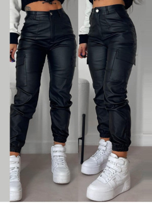 Indiebeautie Faux-Leather Cargo Pants