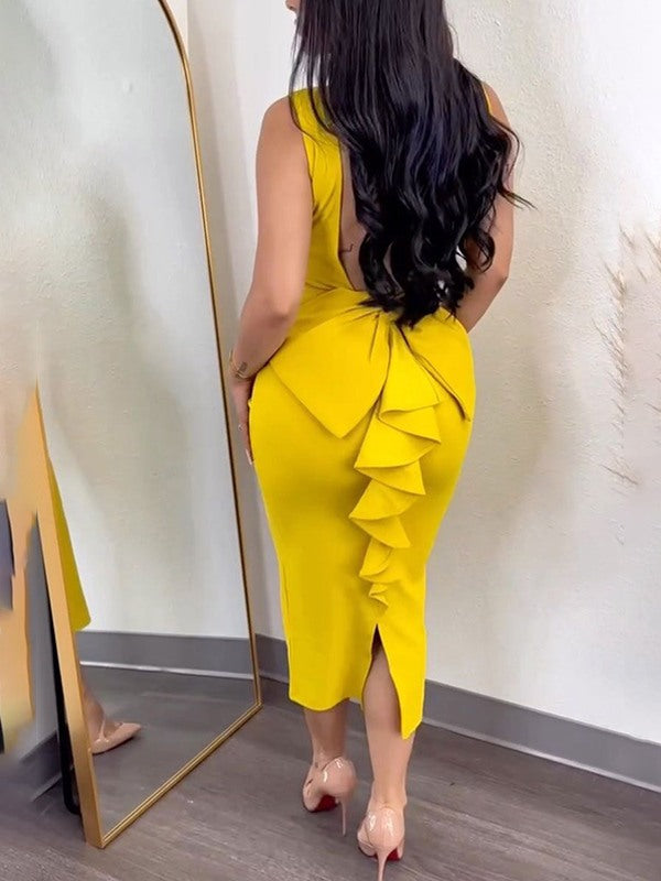 Indiebeautie Sleeveless Backless Slit Dress