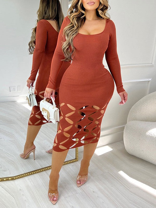 Indiebeautie Solid Cutout Bodycon Dress