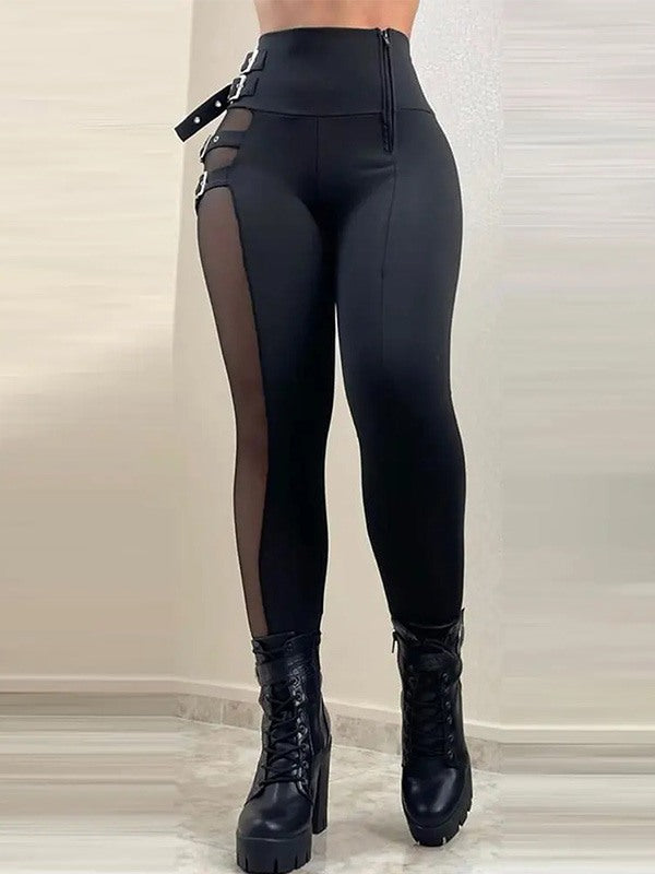 Sheer Combo Belted Pants